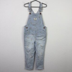 OshKosh B'gosh Overalls Girls 5T Floral Stripe Denim Cottagecore Retro Boho